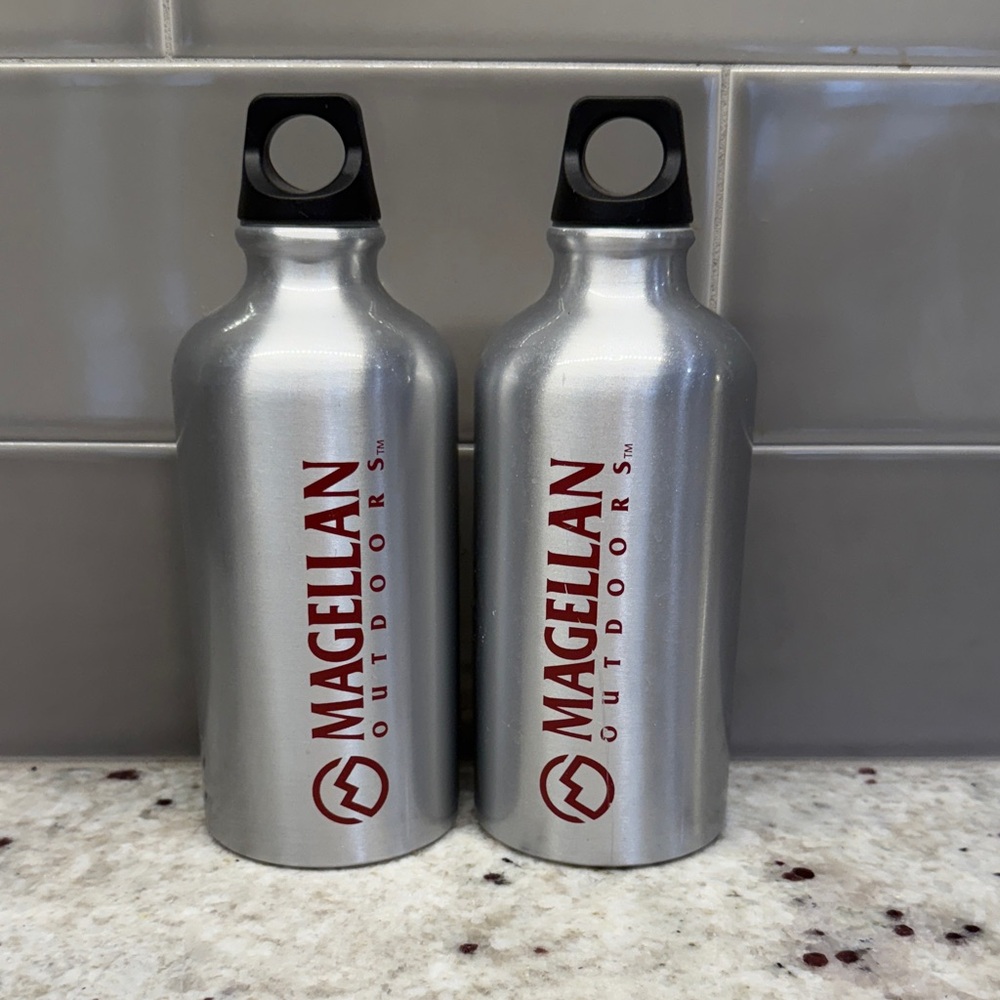 Magellan Outdoors Metallic Silver Bottles with Red Logo